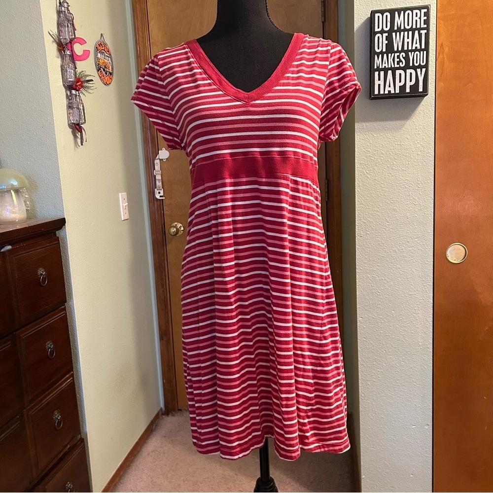Aeropostale vintage Y2K red pink white v-neck t-shirt babydoll midi dress XL